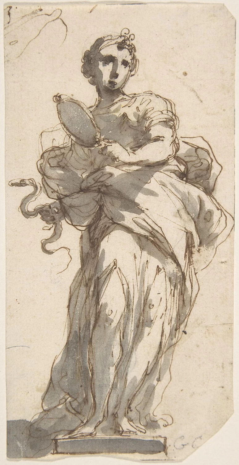 Progetto per una statua della Prudenza con schizzi nell'angolo in alto a sinistra - Metropolitan Museum of Art, New York